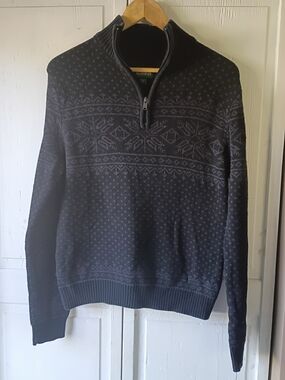 Outdoor Life Men's Black And Dark Gray Zip-Up Patterned Sweater